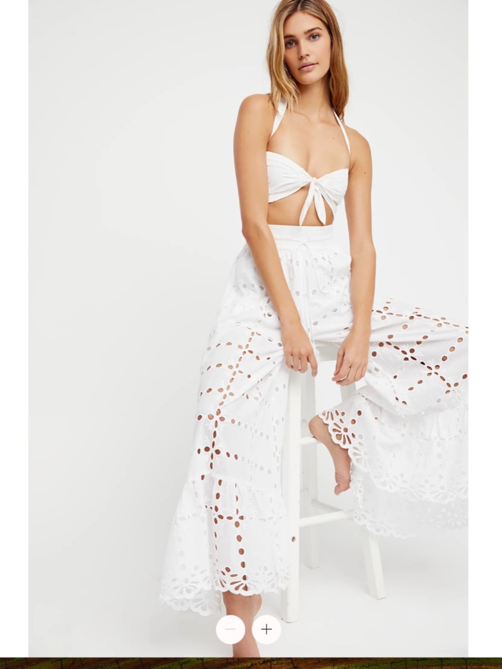 Free People Rochelle Trouser White Eyelet Wide Leg Pants Size XS